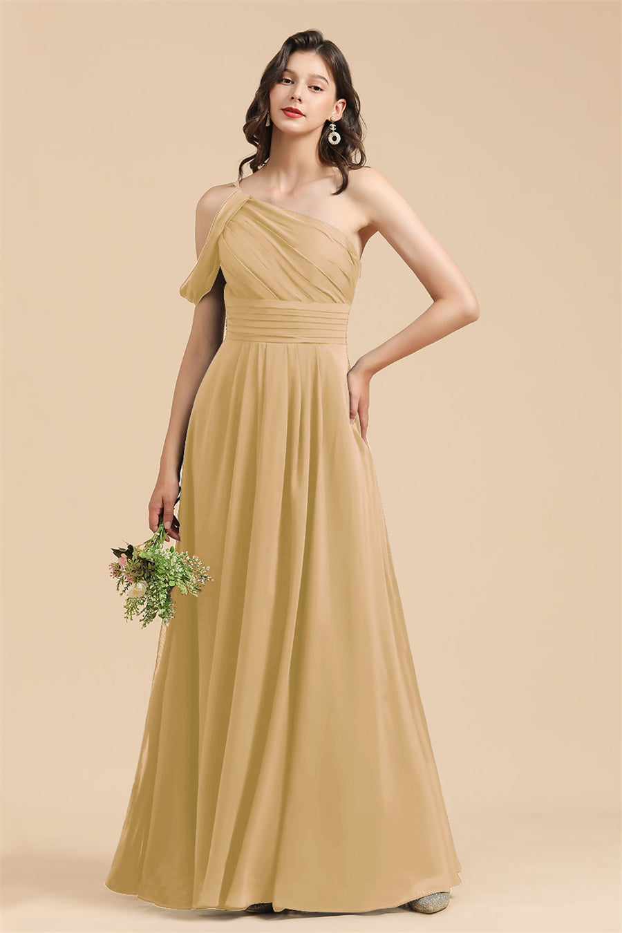 New Arrival Black One Shoulder A-line Long Bridesmaid Dress-Babyonlines