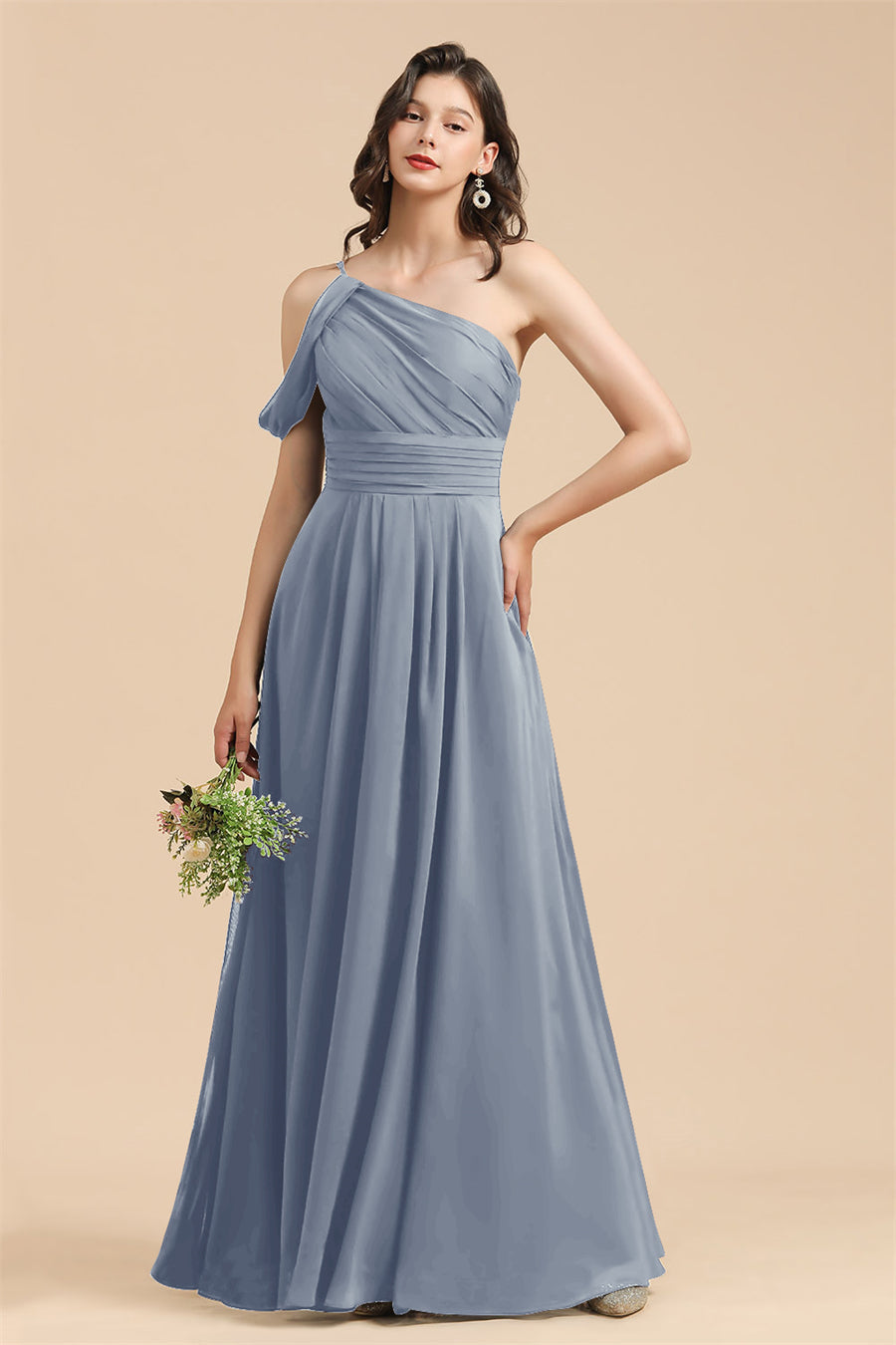 New Arrival Black One Shoulder A-line Long Bridesmaid Dress-Babyonlines