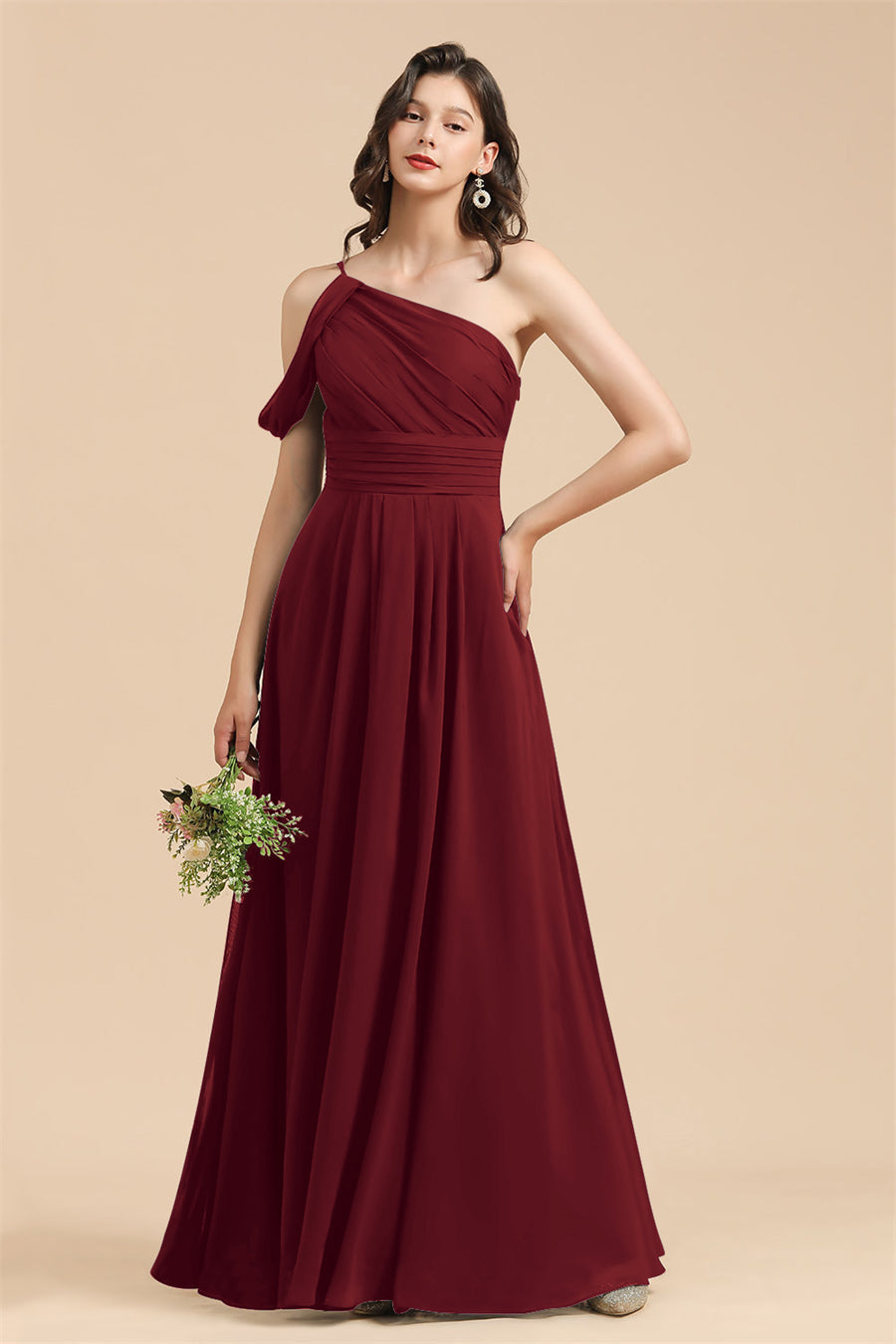 New Arrival Black One Shoulder A-line Long Bridesmaid Dress-Babyonlines