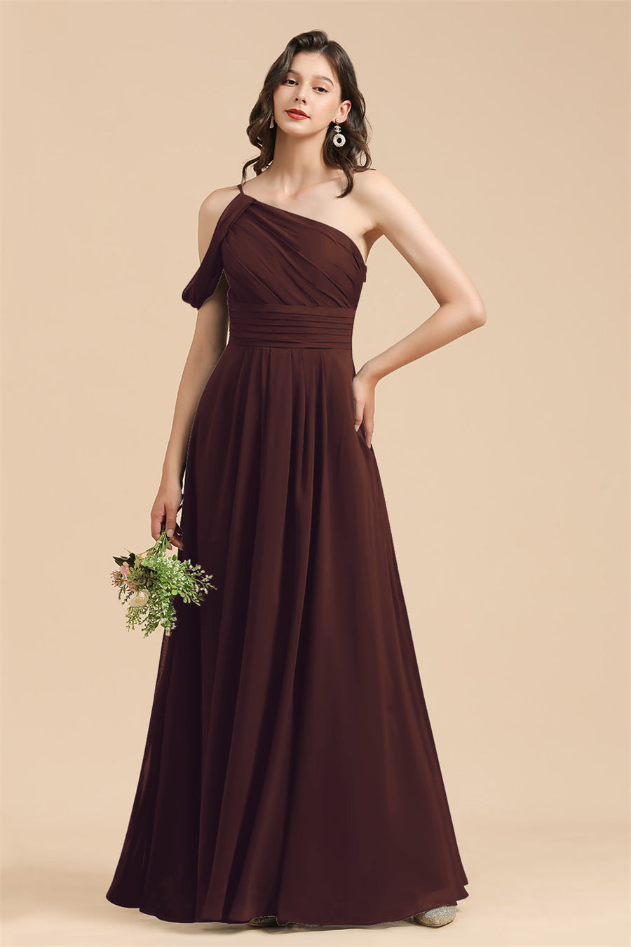 New Arrival Black One Shoulder A-line Long Bridesmaid Dress-Babyonlines