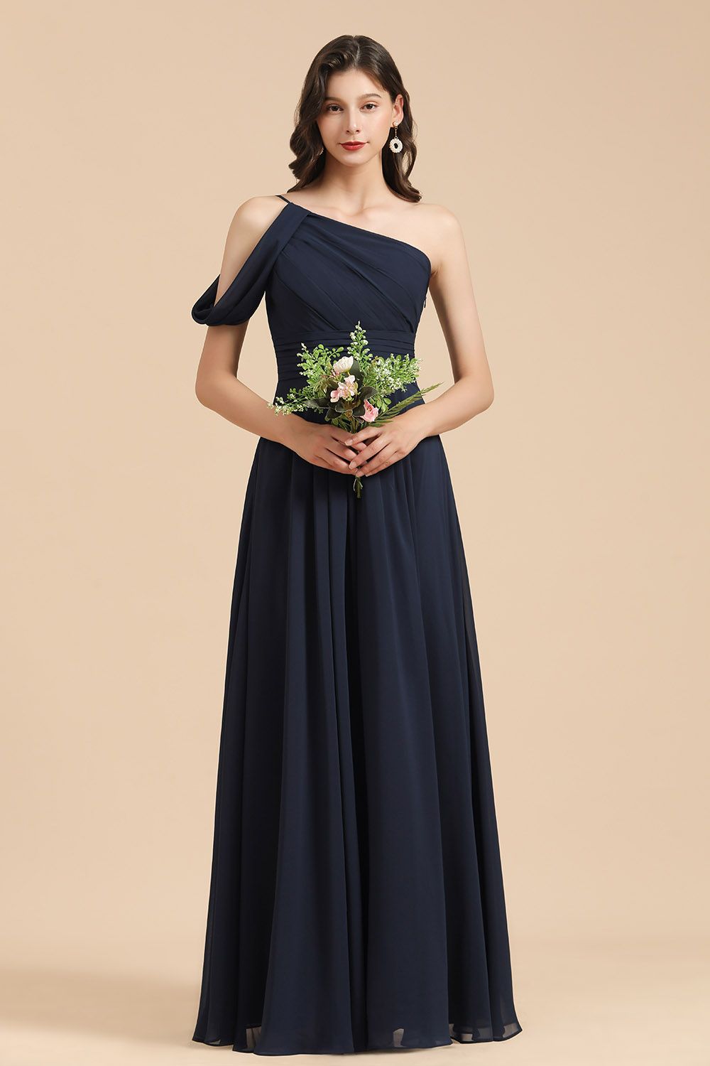 New Arrival Black One Shoulder A-line Long Bridesmaid Dress-Babyonlines