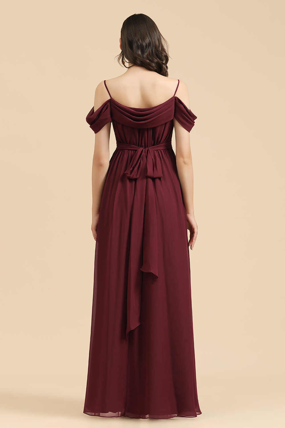 Off-the-Shoulder Sweetheart Burgundy Long Bridesmaid Dress With Slit-Babyonlines