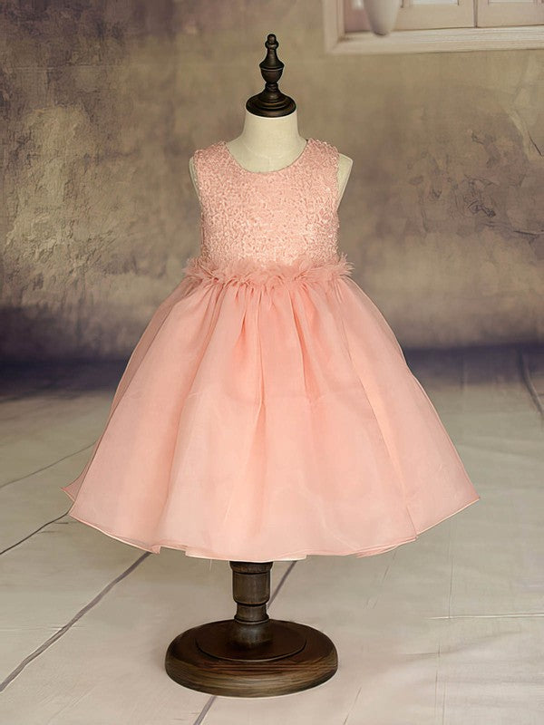 Organza Ball Gown Ruffles Flower Girl Dresses with Scoop Neck and Ankle-length