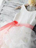 Organza Ball Gown with Scoop Neck and Elastic Woven Satin Sashes for Flower Girl