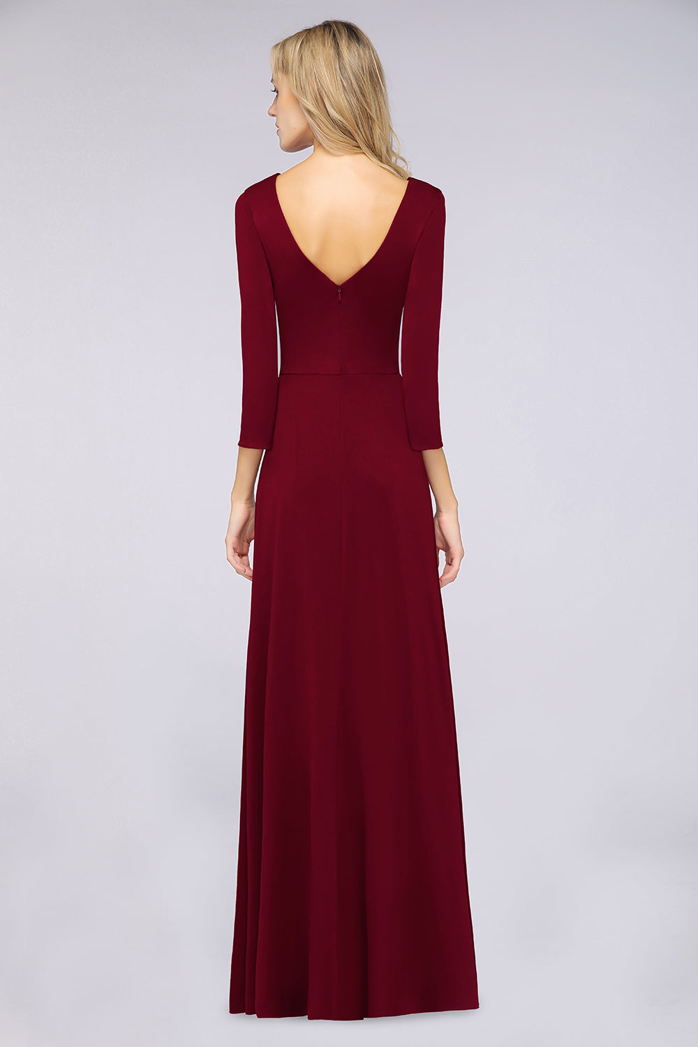 Popular Spandex Long-Sleeves Burgundy Bridesmaid Dresses with Side-Slit-Babyonlines