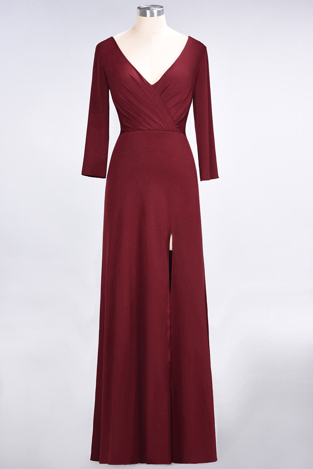 Popular Spandex Long-Sleeves Burgundy Bridesmaid Dresses with Side-Slit-Babyonlines