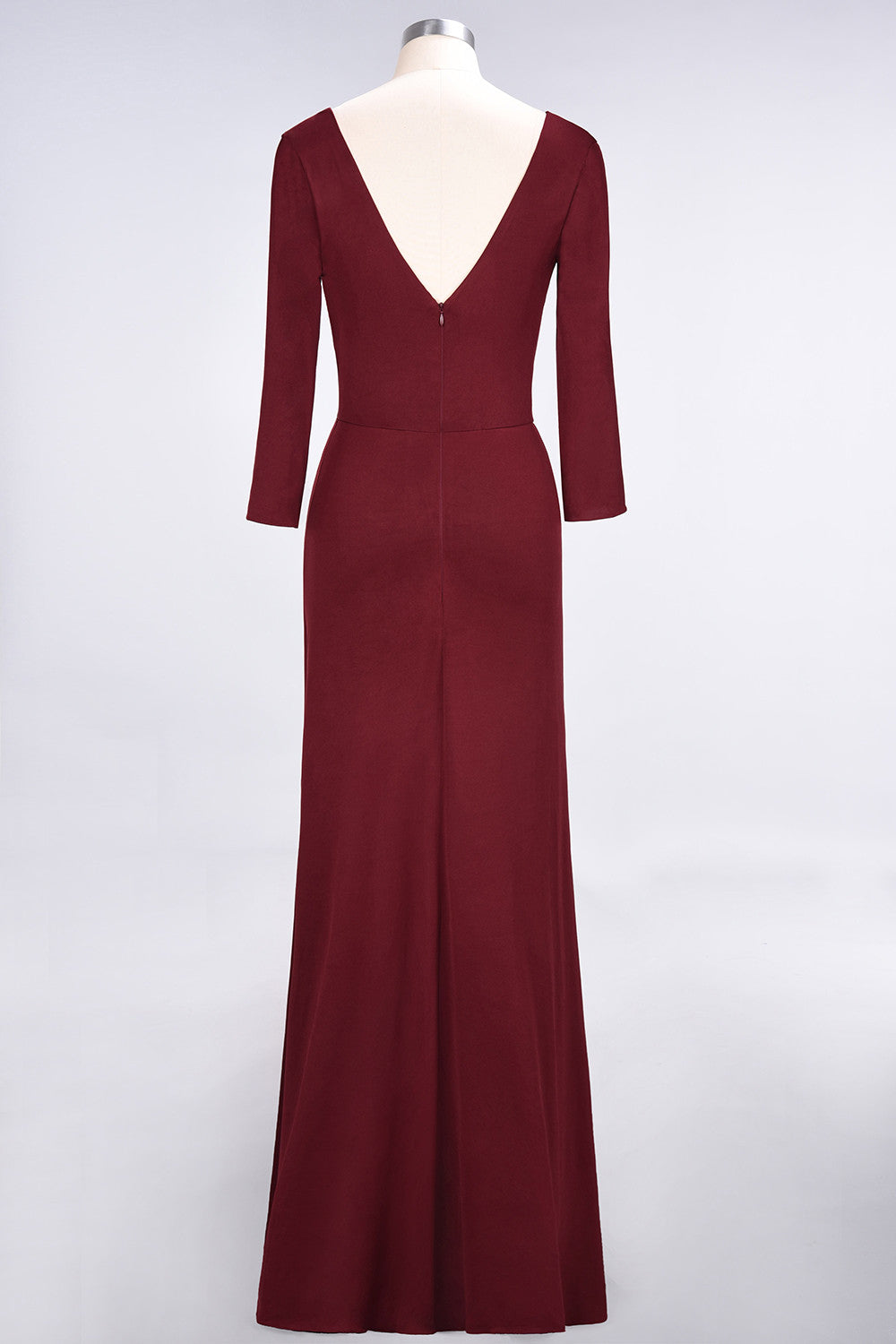 Popular Spandex Long-Sleeves Burgundy Bridesmaid Dresses with Side-Slit-Babyonlines