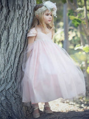 Pretty Princess Sweetheart Ankle-length Flower Girl Dresses with Tulle Sashes / Ribbons in Pink