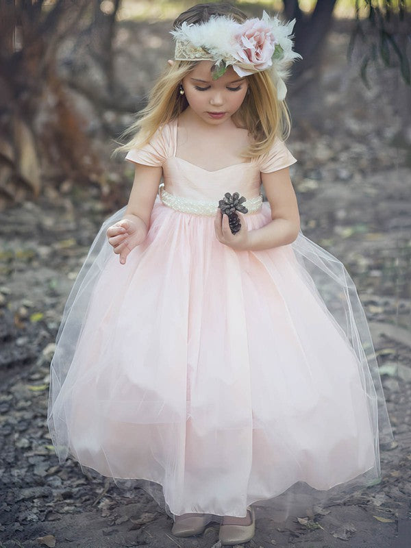 Pretty Princess Sweetheart Ankle-length Flower Girl Dresses with Tulle Sashes / Ribbons in Pink