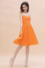 Pretty Strapless Sweetheart Chiffon Sequins Short Bridesmaid Dress with Ruffles-Babyonlines