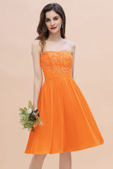 Pretty Strapless Sweetheart Chiffon Sequins Short Bridesmaid Dress with Ruffles-Babyonlines