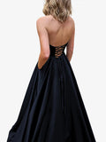 Princess Floor-length Straight Satin Pockets Prom Dresses