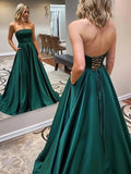 Princess Floor-length Straight Satin Pockets Prom Dresses