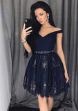 Princess Off-the-Shoulder Sleeveless Lace Homecoming Dress with Beading - Babyonlines