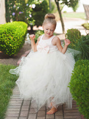 Princess Scoop Neck Lace Tulle with Bow Fabulous Ankle-length Flower Girl Dress