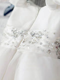 Satin Organza Ball Gown with Scoop Neck and Beading for Flower Girl Dresses