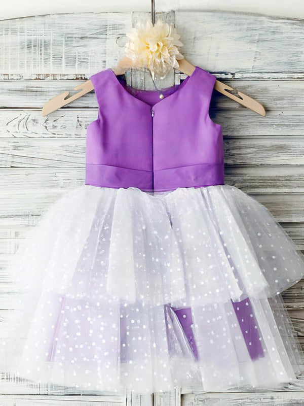 Scoop Neck Tiered Flower Girl Dresses in Ball Gown Satin Tulle