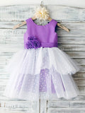 Scoop Neck Tiered Flower Girl Dresses in Ball Gown Satin Tulle