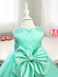 Scoop Neck Tulle Tea-length Ball Gown with Bow Flower Girl Dresses