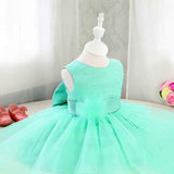 Scoop Neck Tulle Tea-length Ball Gown with Bow Flower Girl Dresses