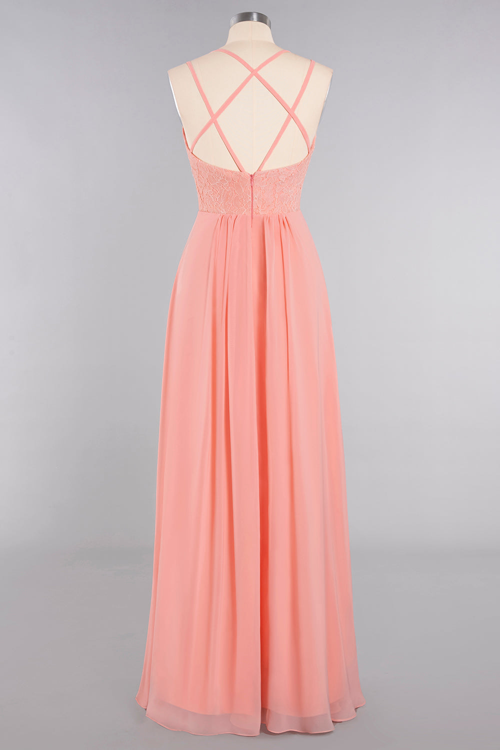 Sexy Spaghetti-Straps Coral Lace Bridesmaid Dresses with Slit-Babyonlines