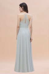 Simple Straps A-line Chiffon Mist Bridesmaid Dress with Ruffles Online-Babyonlines