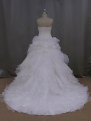 Straight Organza Court Train Wedding Dress with Tiered Ball Gown