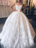 Stunning Ball Gown Tulle Wedding Dress with Square Neckline and Appliques Lace