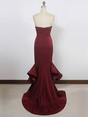 Stunning Strapless Mermaid Trumpet Prom Dress with Satin Sweep Train and Ruffles