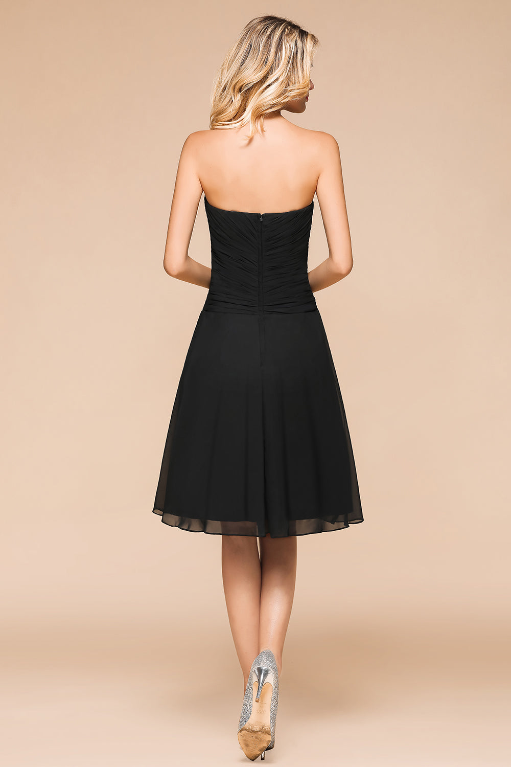 Sweetheart Ruffle Short Black Bridesmaid Dress-Babyonlines