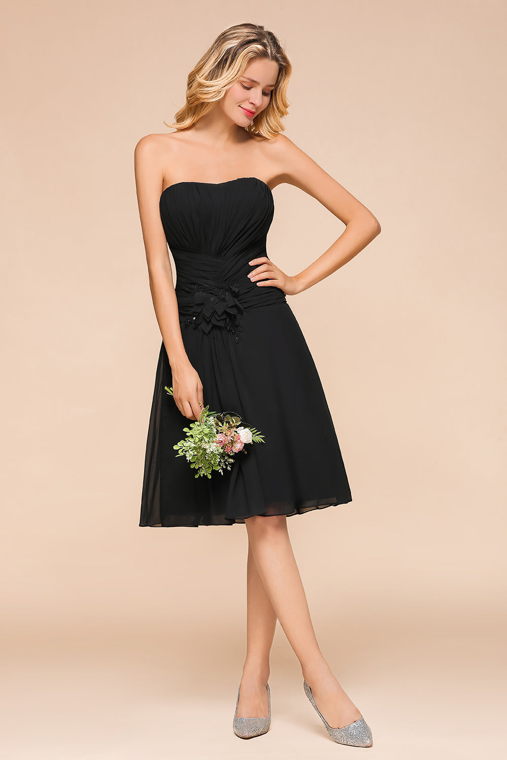 Sweetheart Ruffle Short Black Bridesmaid Dress-Babyonlines