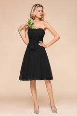 Sweetheart Ruffle Short Black Bridesmaid Dress-Babyonlines