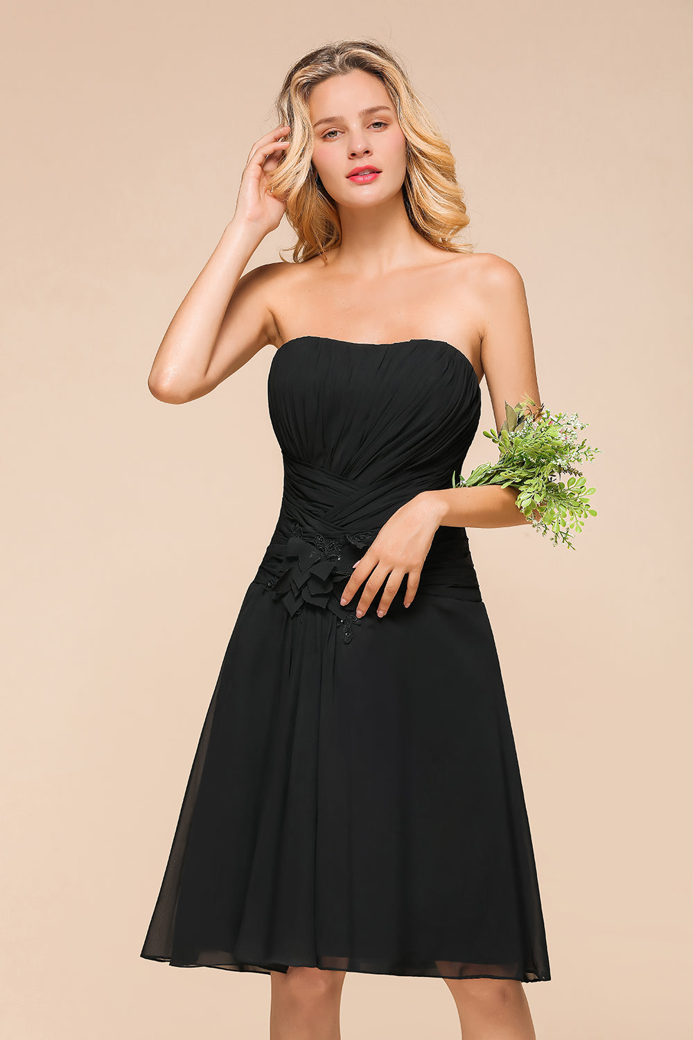 Sweetheart Ruffle Short Black Bridesmaid Dress-Babyonlines