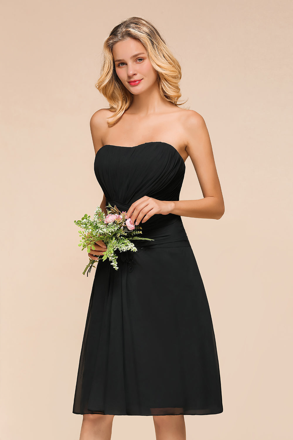 Sweetheart Ruffle Short Black Bridesmaid Dress-Babyonlines