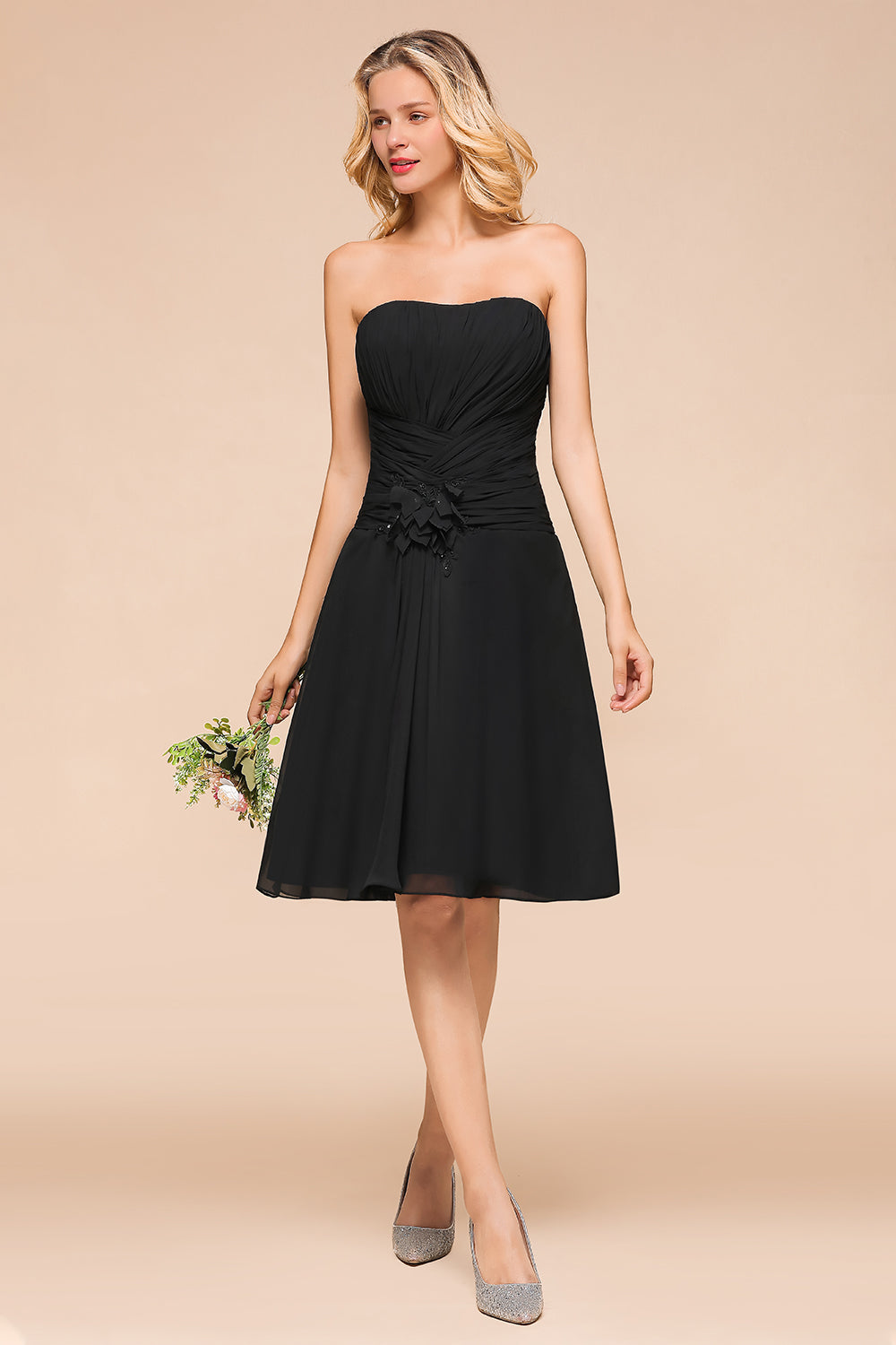 Sweetheart Ruffle Short Black Bridesmaid Dress-Babyonlines