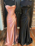 Sweetheart Spaghetti Straps Sheath Prom Dress with Column Sweep Train and Ruffles