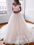 Timeless Elegance in Off-the-Shoulder Court Train Wedding Dress with Beading