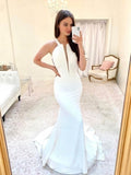 Trumpet/Mermaid Scoop Neck Silk-like Satin Sweep Train Wedding Dress