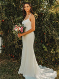 Trumpet/Mermaid Square Neckline Silk-like Satin Sweep Train Wedding Dresses