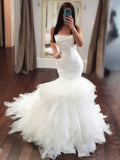 Trumpet/Mermaid Straigh Tulle Wedding Dress with Cascading Ruffles