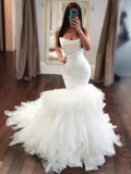 Trumpet/Mermaid Straigh Tulle Wedding Dress with Cascading Ruffles