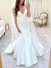 Trumpet/Mermaid V-neck Satin Floor-length Wedding Dress