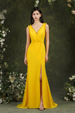 V-Neck Bridesmaid Dress Chiffon With Slit-Babyonlines