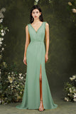 V-Neck Bridesmaid Dress Chiffon With Slit-Babyonlines