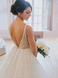 V-neck Glitter Court Train Ball Gown Wedding Dress