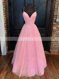 V-neck Glitter Floor-length Ball Gown Prom Dresses