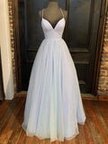 V-neck Glitter Floor-length Ball Gown Prom Dresses