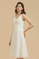 V-Neck Knee-length Chiffon Bridesmaid Dress online-Babyonlines