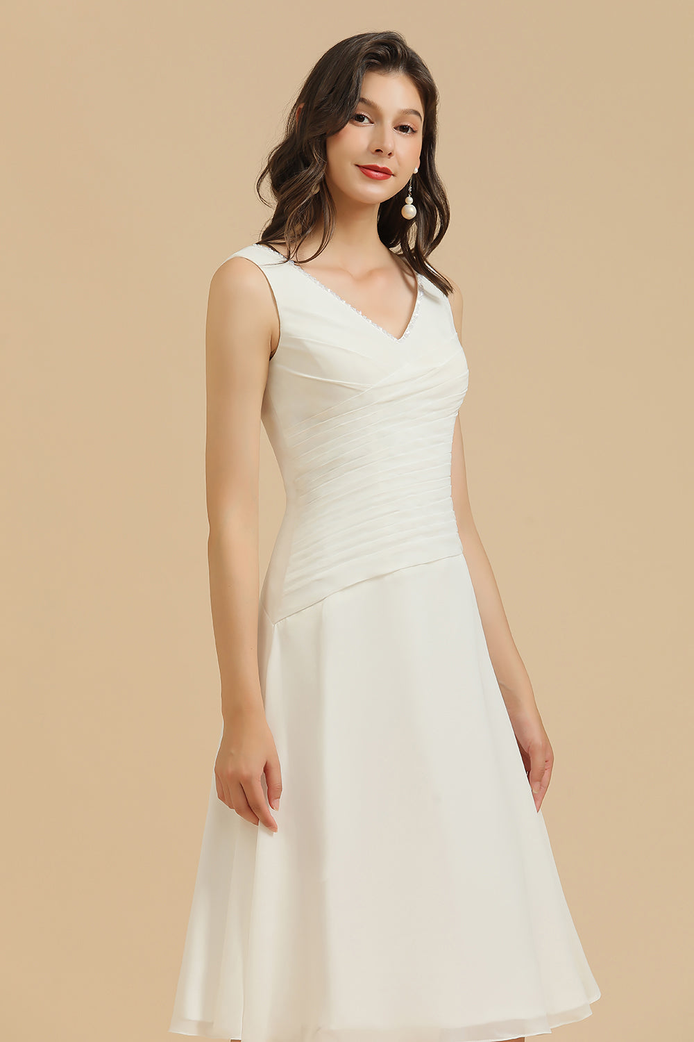 V-Neck Knee-length Chiffon Bridesmaid Dress online-Babyonlines