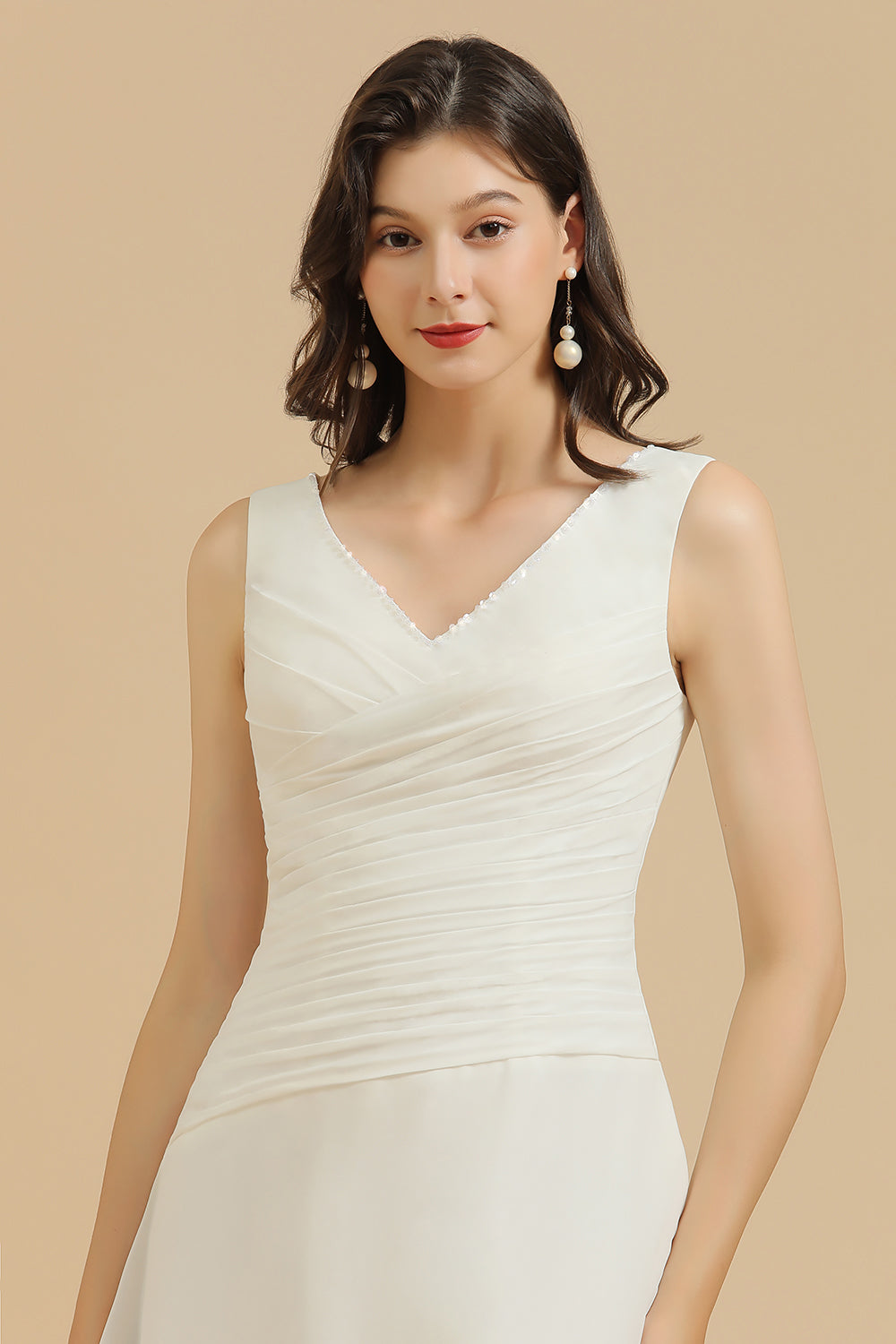 V-Neck Knee-length Chiffon Bridesmaid Dress online-Babyonlines